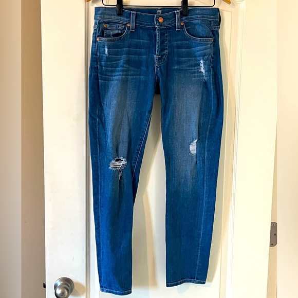7 For All Mankind Medium Wash Distressed Josefina Style Skinny Women’s size 25 - Picture 1 of 16